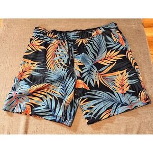 Speedo Men's Tropical Leaf Print Swim Trunks Shorts Elastic Waist Drawstring XL